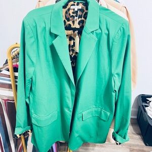 JODIFL Vibrant Green Blazer with Leopard Lining
